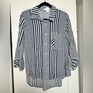 Eri + Ali Striped Ruffle Button Down Shirt (M)